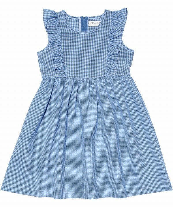 Gingham check dress with frills Blue front