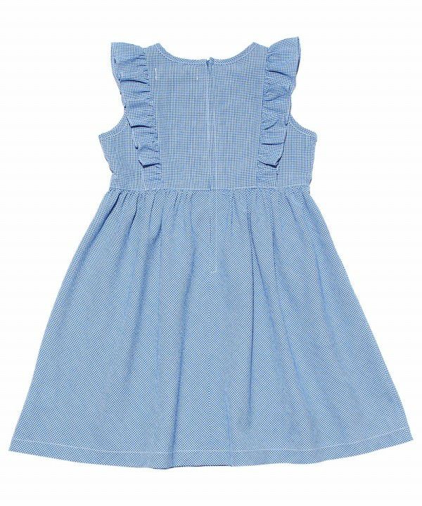 Gingham check dress with frills Blue back