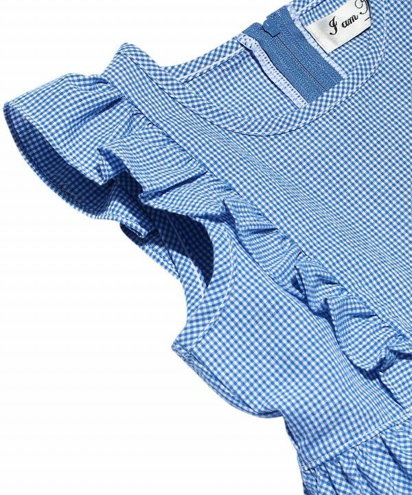 Gingham check dress with frills Blue Design point 1