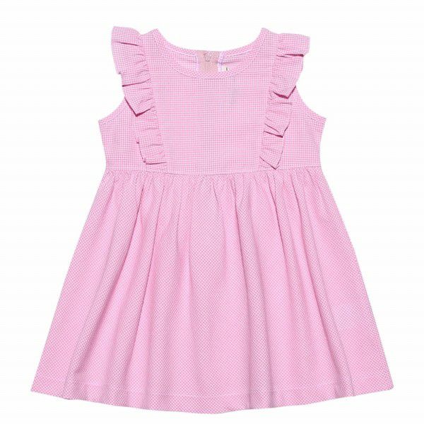 Baby size gingham check dress with frills Pink front
