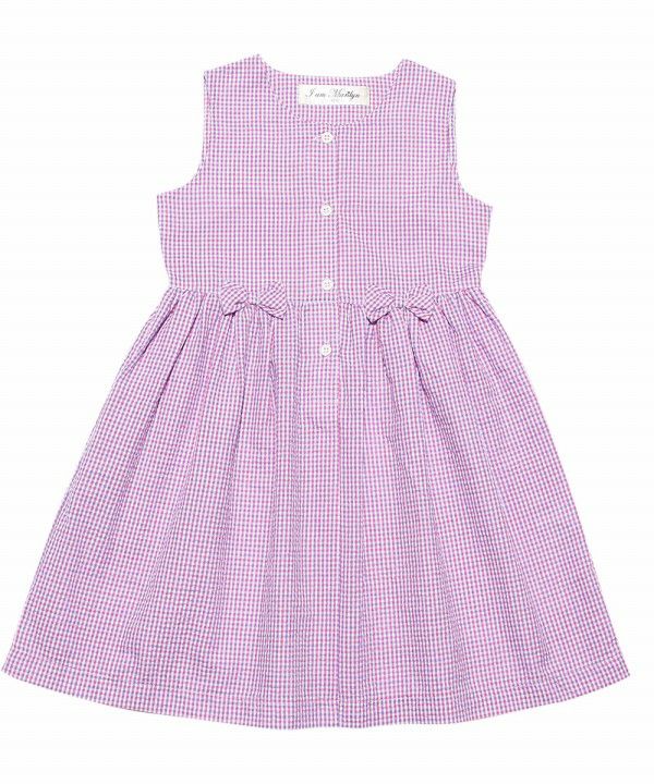 Soccer fabric check pattern ribbon dress Purple front