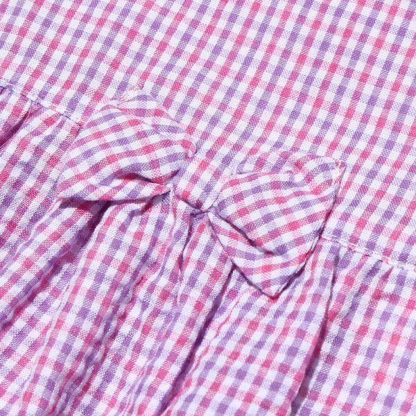 Soccer fabric check pattern ribbon dress Purple Design point 1