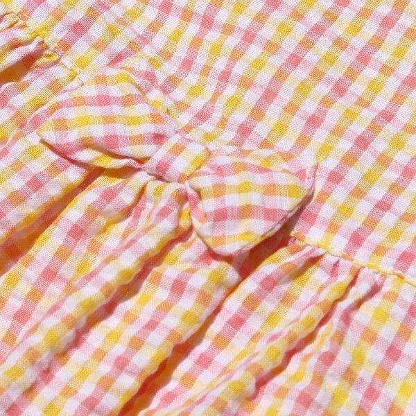 Seersucker check pattern dress with ribbons Yellow Design point 1