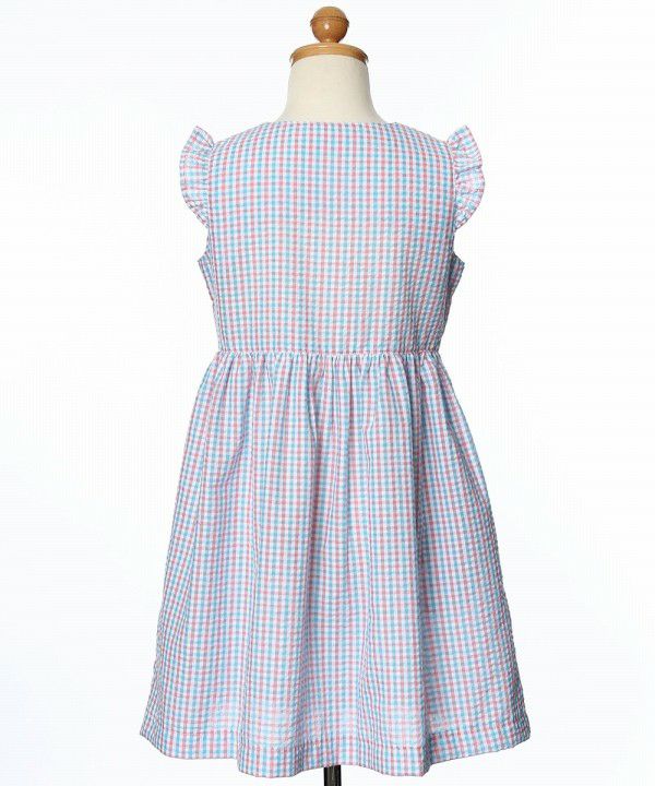 Seersucker check pattern dress with ribbons Blue torso