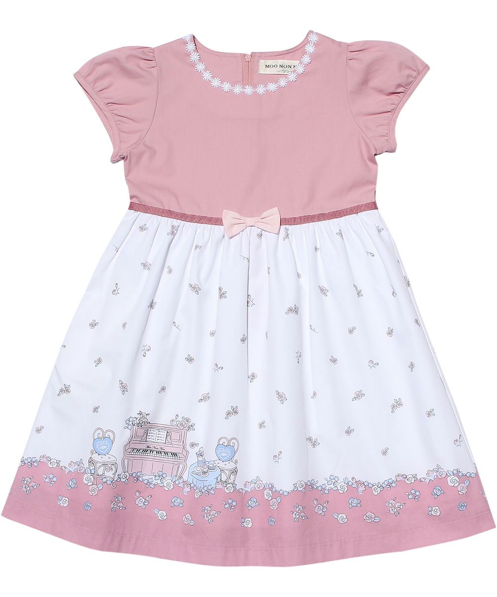 Children's clothing girl 100 % cotton flower & piano & gardemplifier dress pink (02) front
