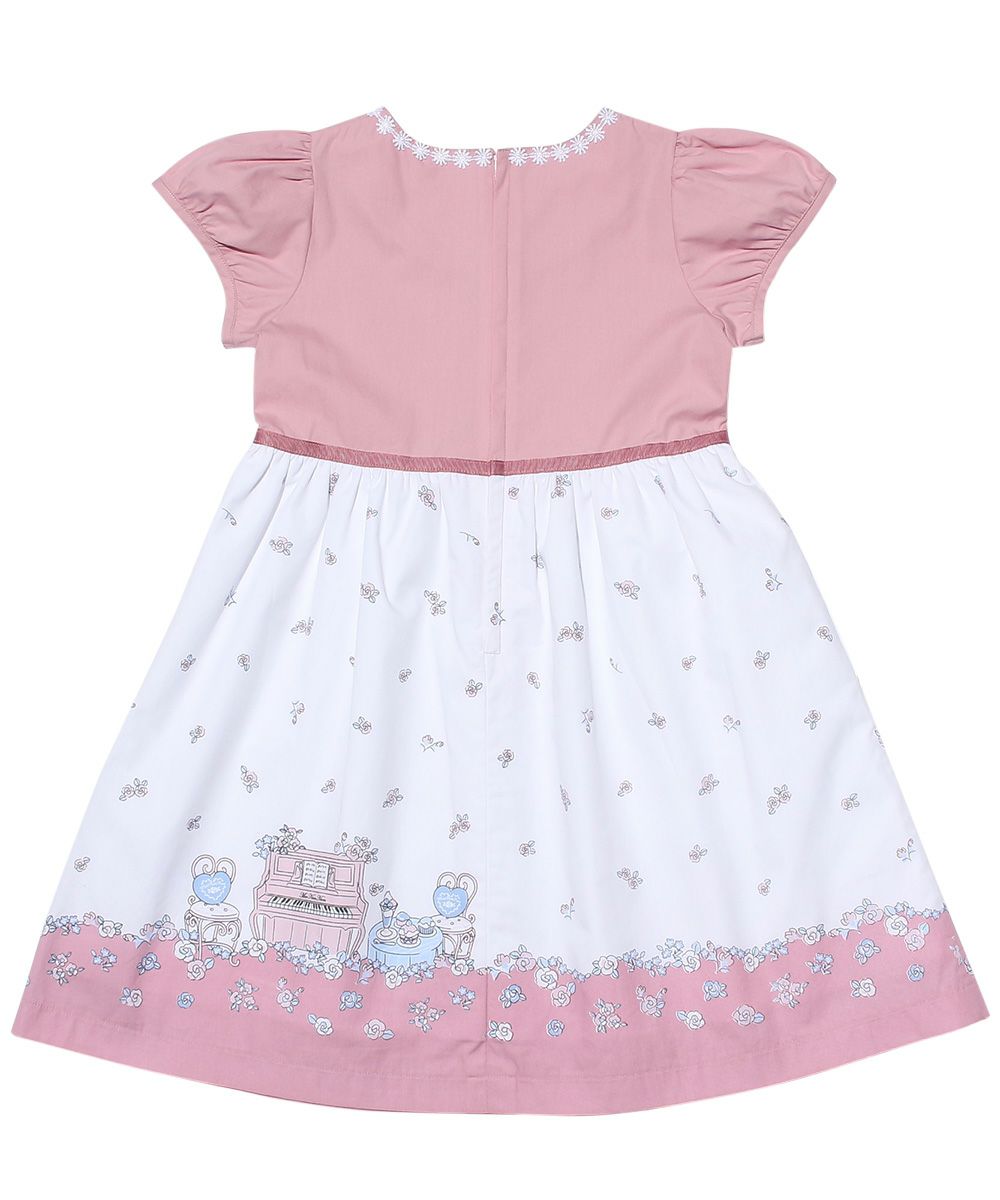 Children's clothing girl 100 % cotton flower & piano & gardemplifier dress pink (02) back