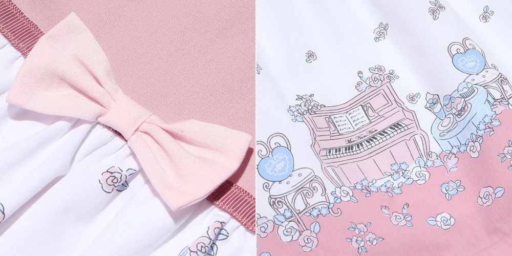 Children's clothing girl 100 % cotton flower & piano & gardemplint dress pink (02) Design point 1