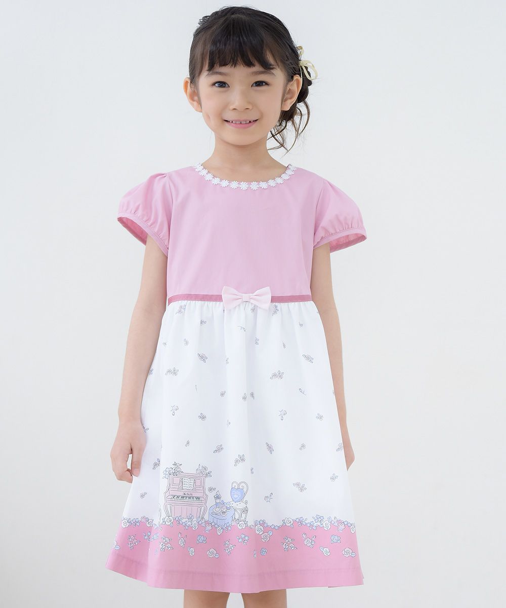 Children's clothing girl 100 % cotton flower & piano & gardemplint dress pink (02) model image up