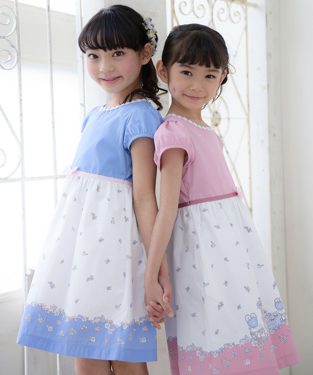 Children's clothing girl 100 % cotton flower & piano & gardemplint dress pink (02) model image 1