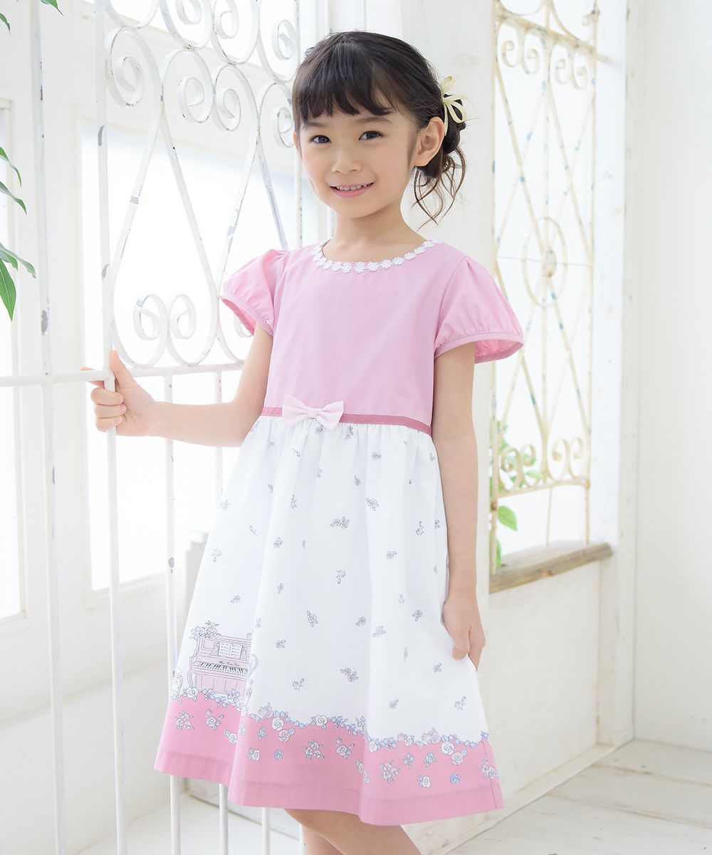 Children's clothing girl 100 % cotton flower & piano & gardemplint dress pink (02) model image 4
