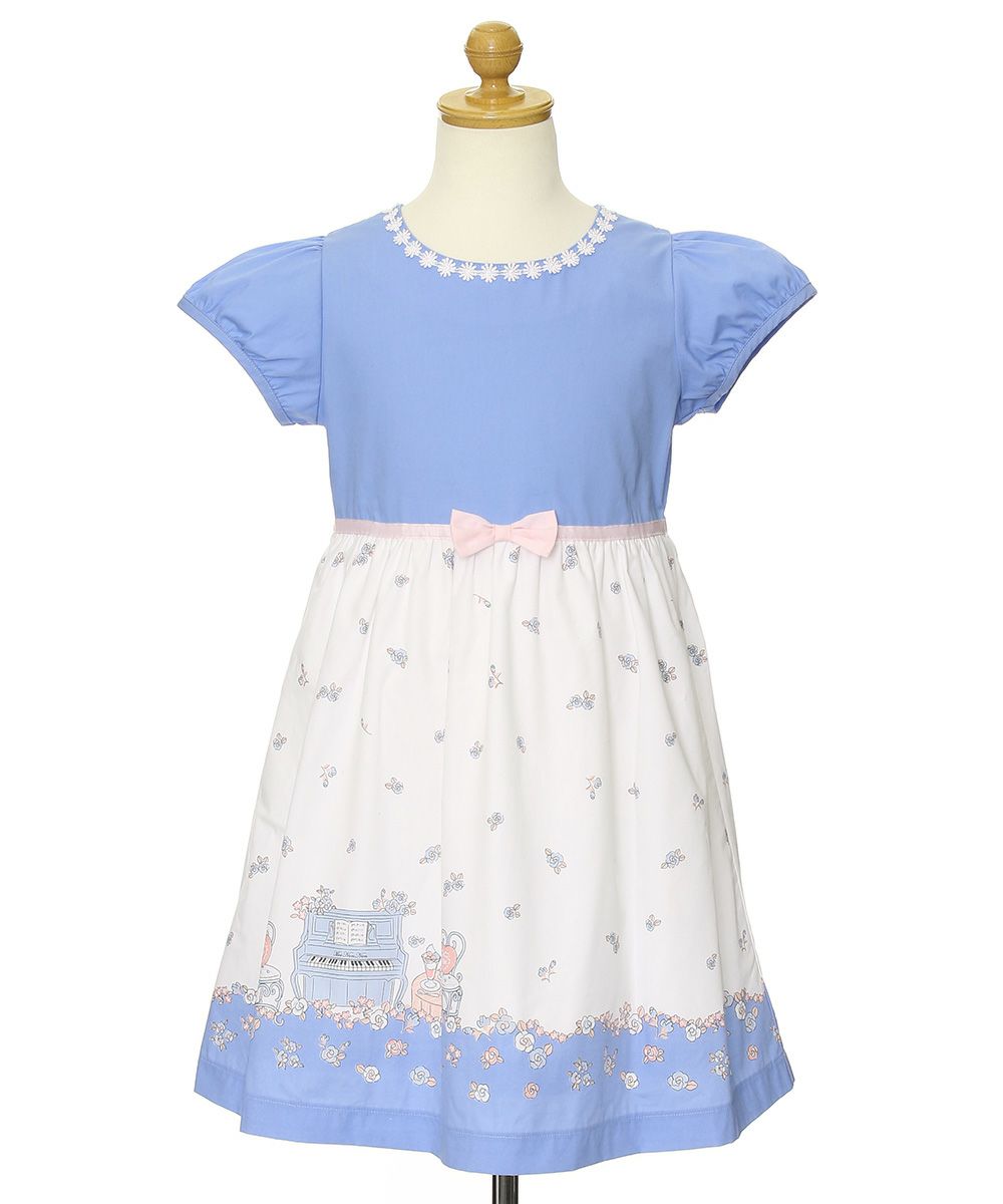 Children's clothing girl 100 % cotton flower & piano & gardemplifier dress blue (61) torso