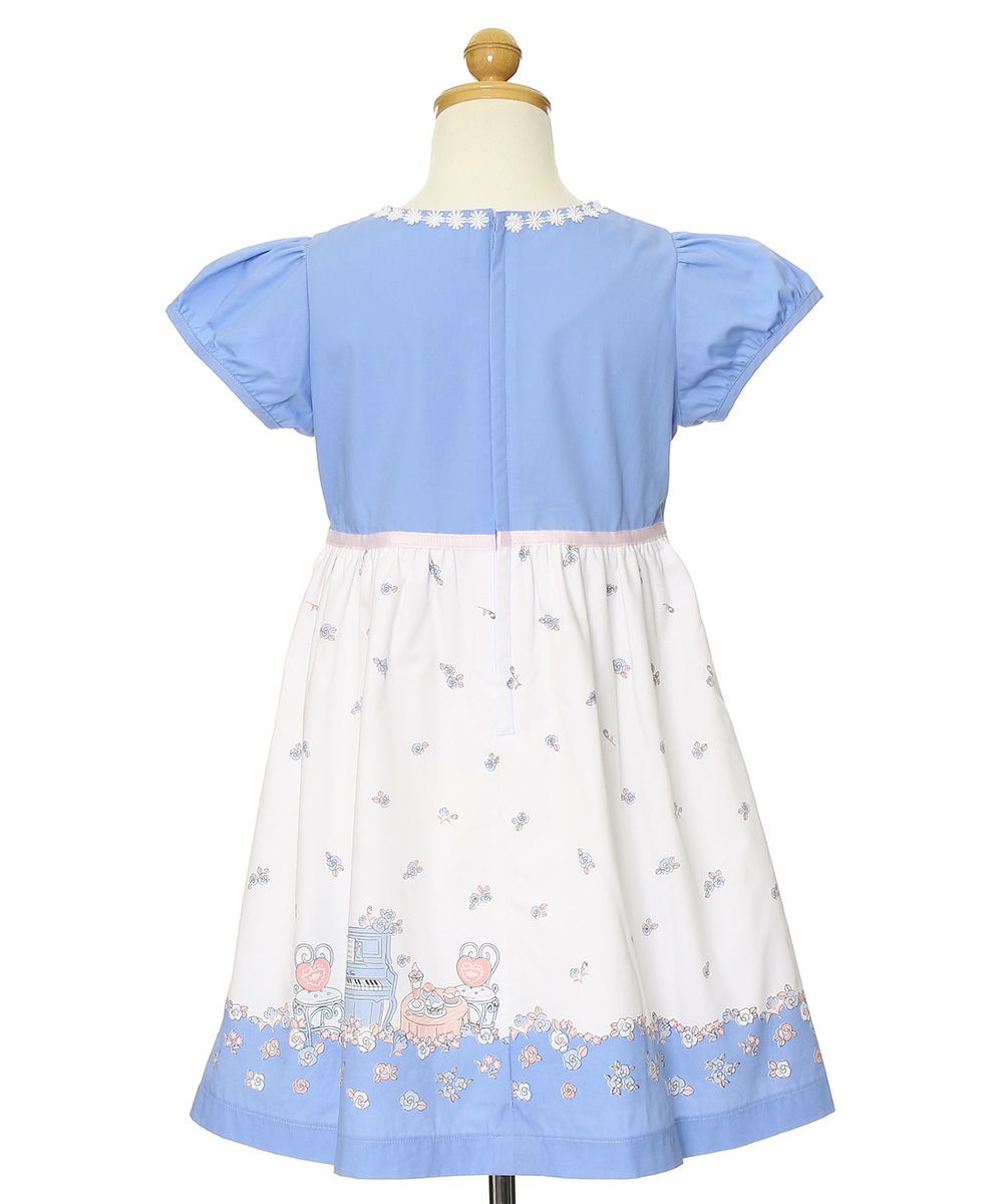 Children's clothing girl 100 % cotton flower & piano & gardemplifier dress blue (61) Torso