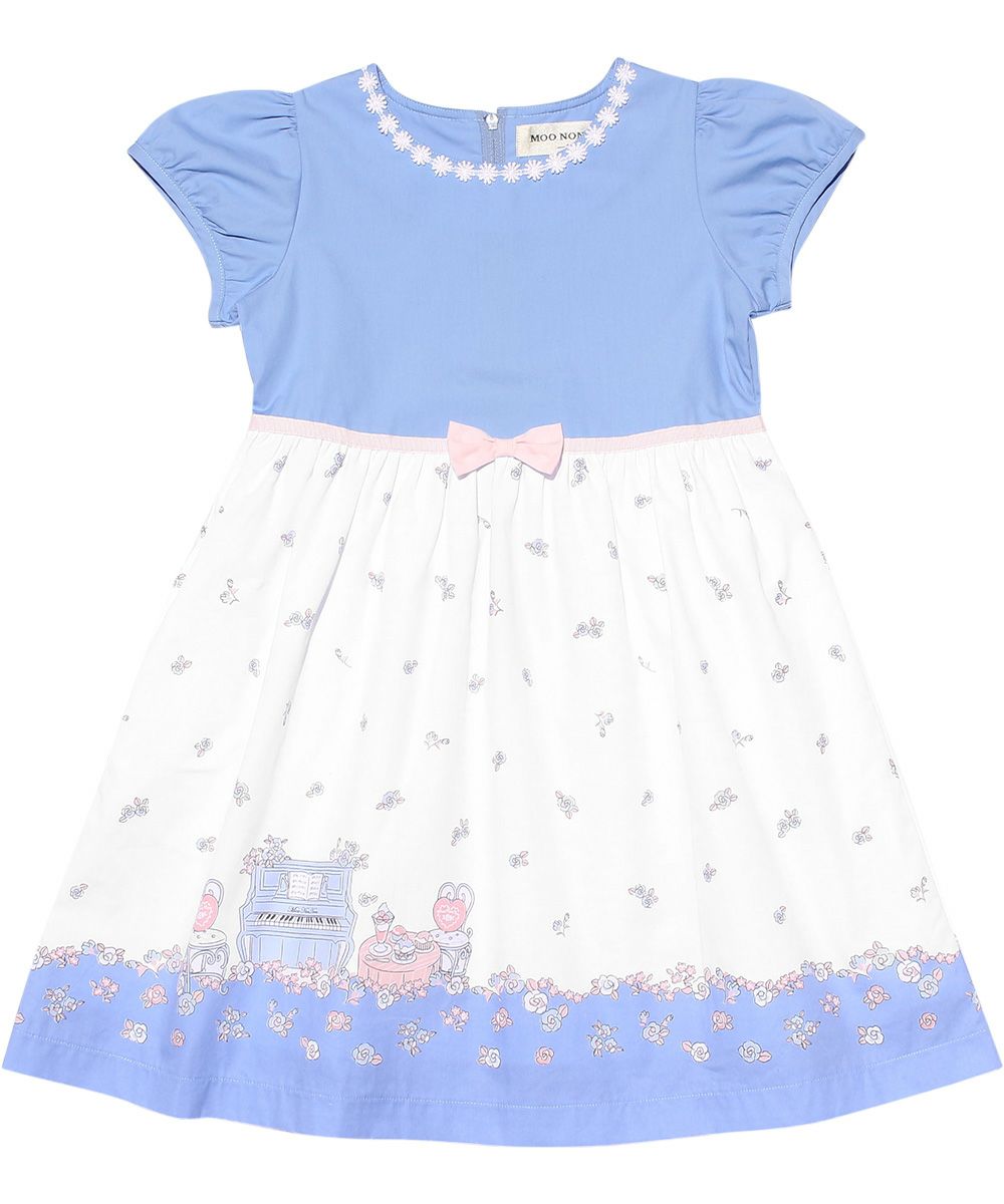 Children's clothing girl 100 % cotton flower & piano & gardemplint dress blue (61) front