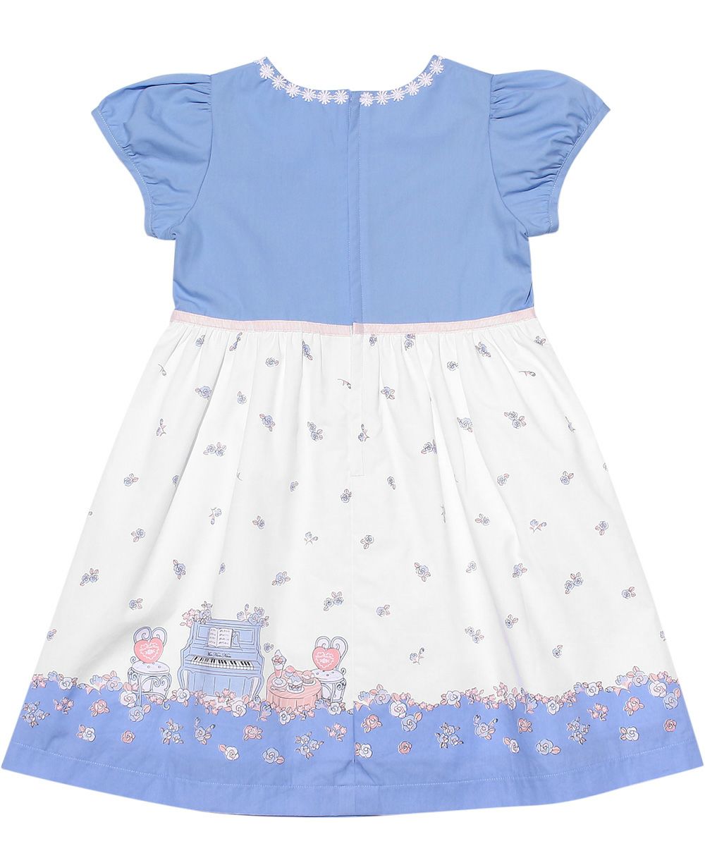 Children's clothing girl 100 % cotton flower & piano & gardemplifier dress blue (61) back