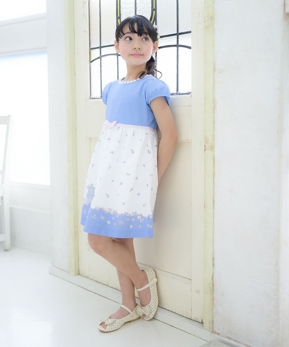 Children's clothing girl 100 % cotton flower & piano & gardemplint dress blue (61) model image 4