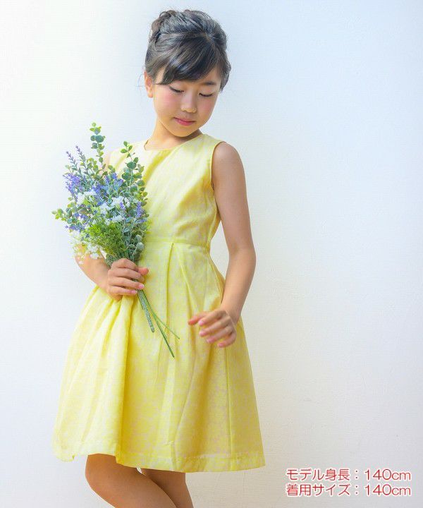 Children's clothing girl Opal processing One -piece yellow (04) model image 3