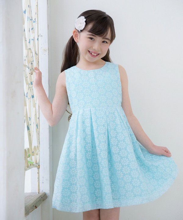 Children's clothing girl Opal processing One -piece green with flower pattern (08) model image 1