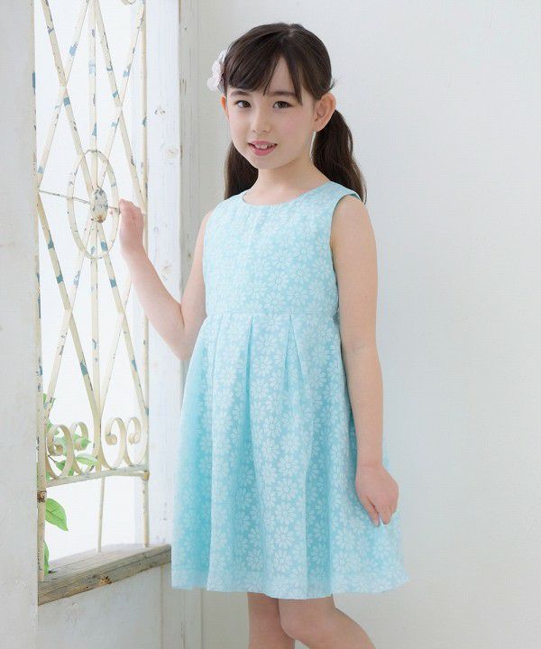 Children's clothing girl Opal processing One -piece green with flower pattern (08) model image 2