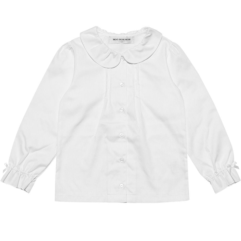 Children's clothing girl gathering with collar frill sleeve tack brouse off white (11) front