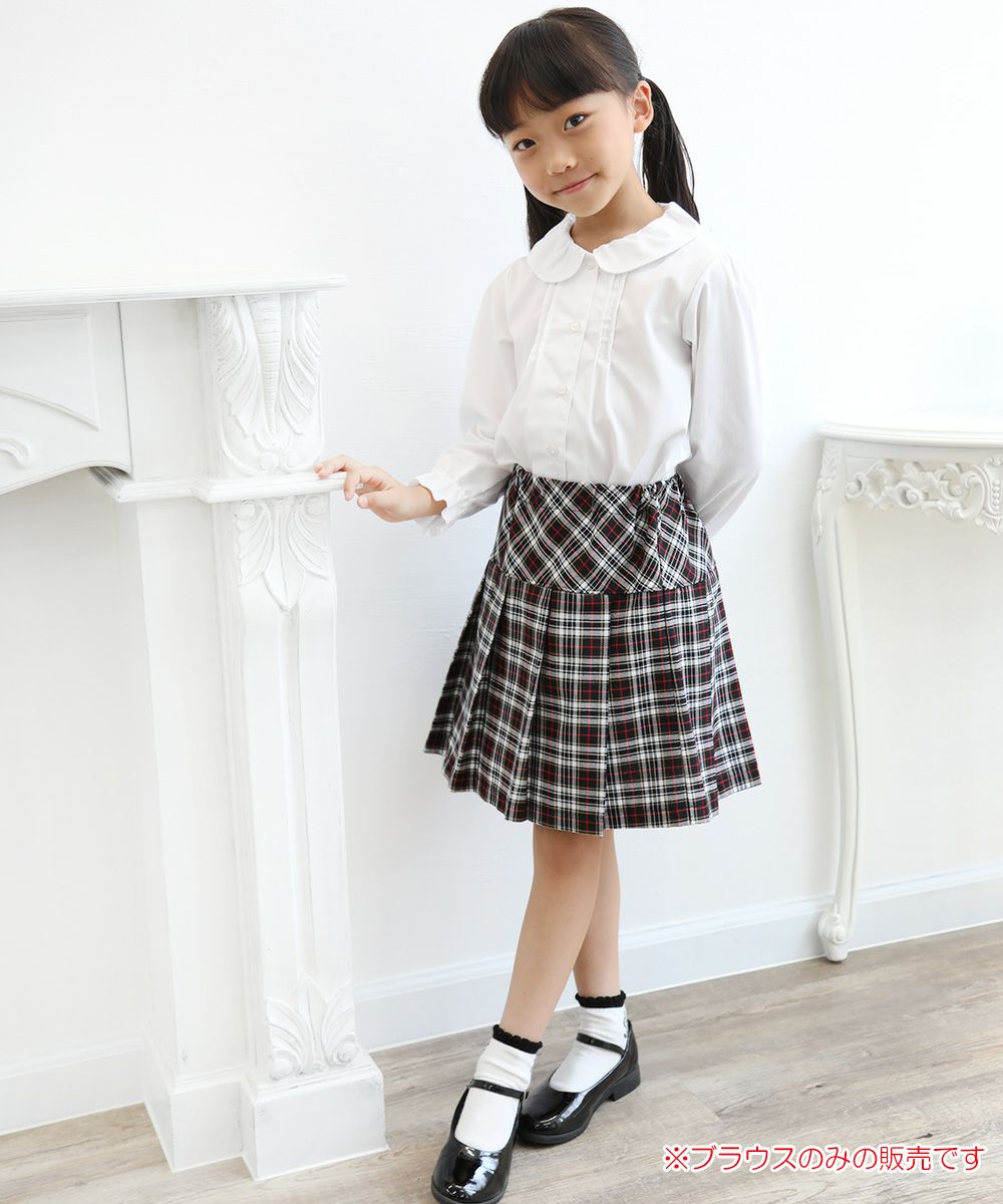 Children's clothing girl gathering with collar frill sleeve tack brouse off white (11) model image whole body