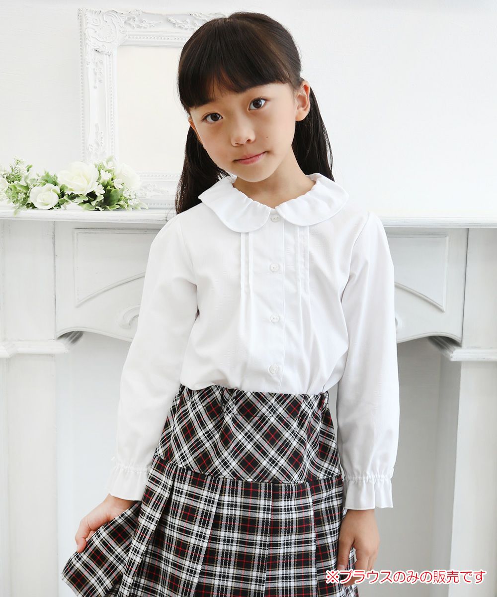 Children's clothing girl gathering with collar frill sleeve tack brouse off white (11) model image 1