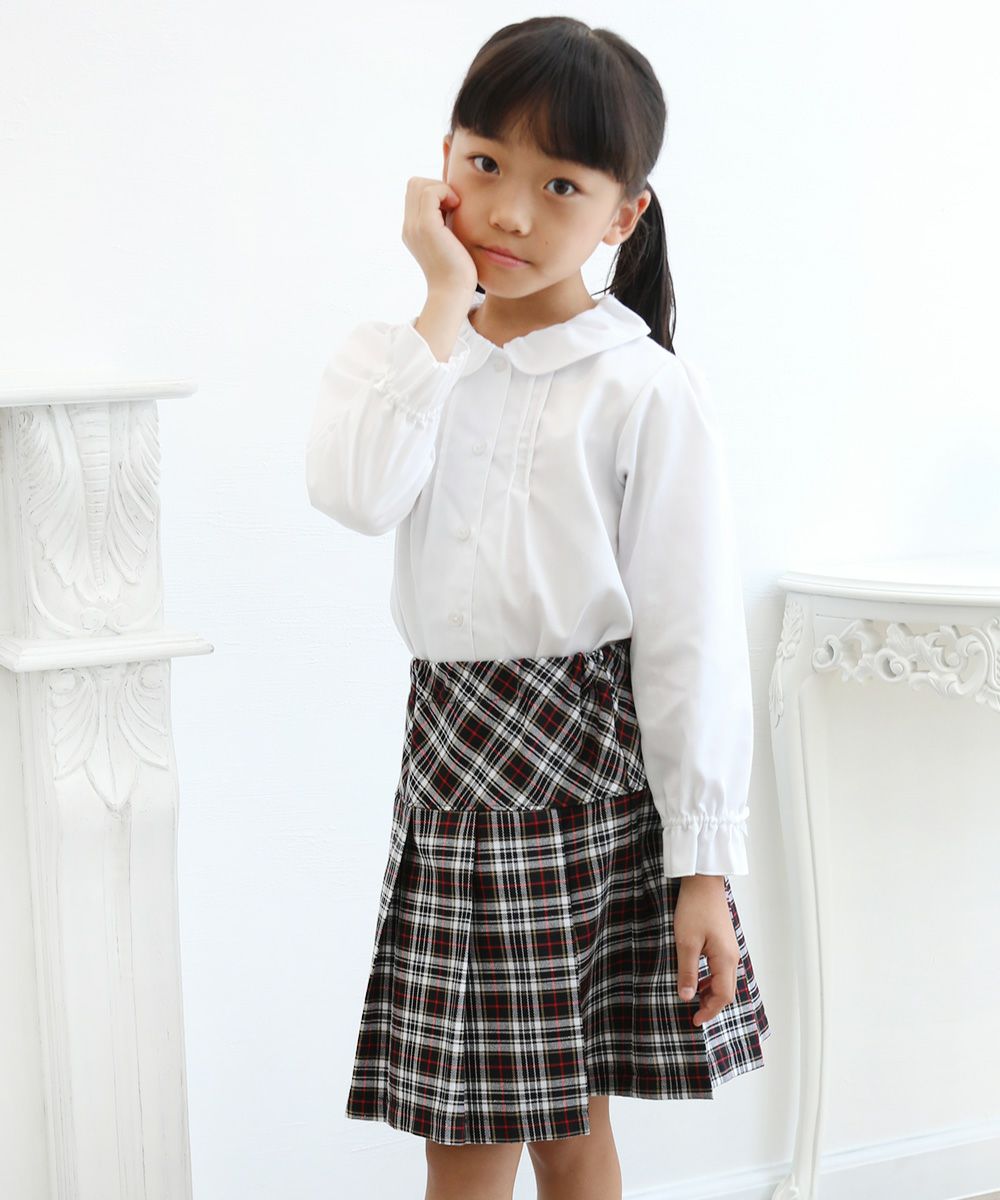 Children's clothing girl gathering with collar frill sleeve tack brouse off white (11) model image 2