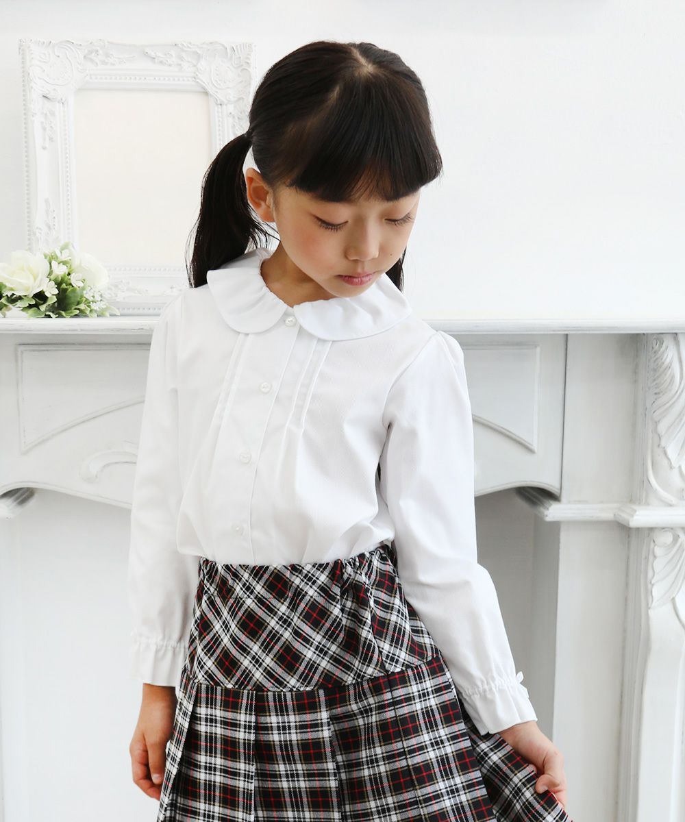 Children's clothing girl gathering with collar frill sleeve tack brouse off white (11) model image 3