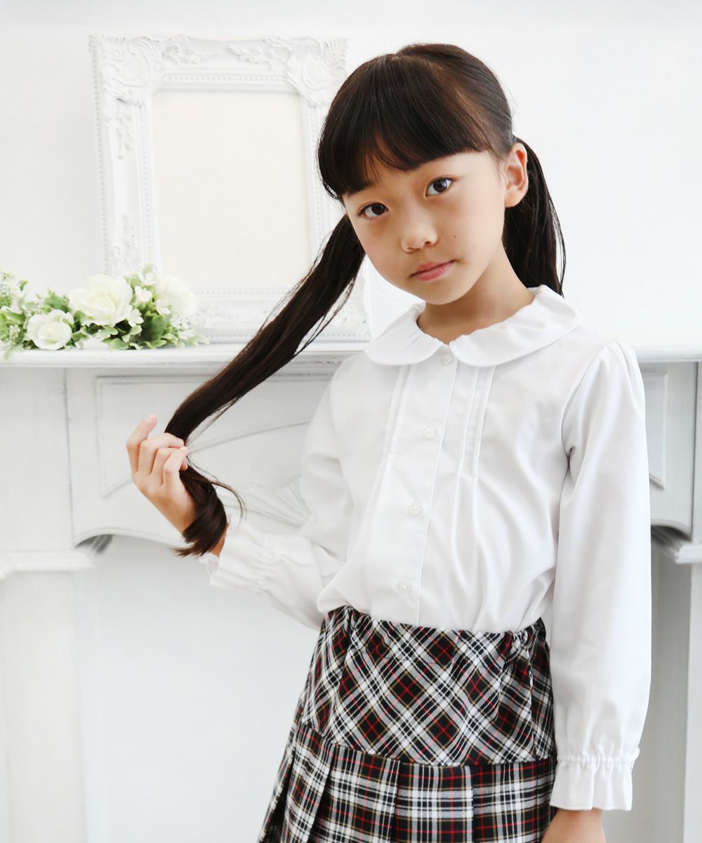 Children's clothing girl gathering with collar frill sleeve tack brouse off white (11) model image 4
