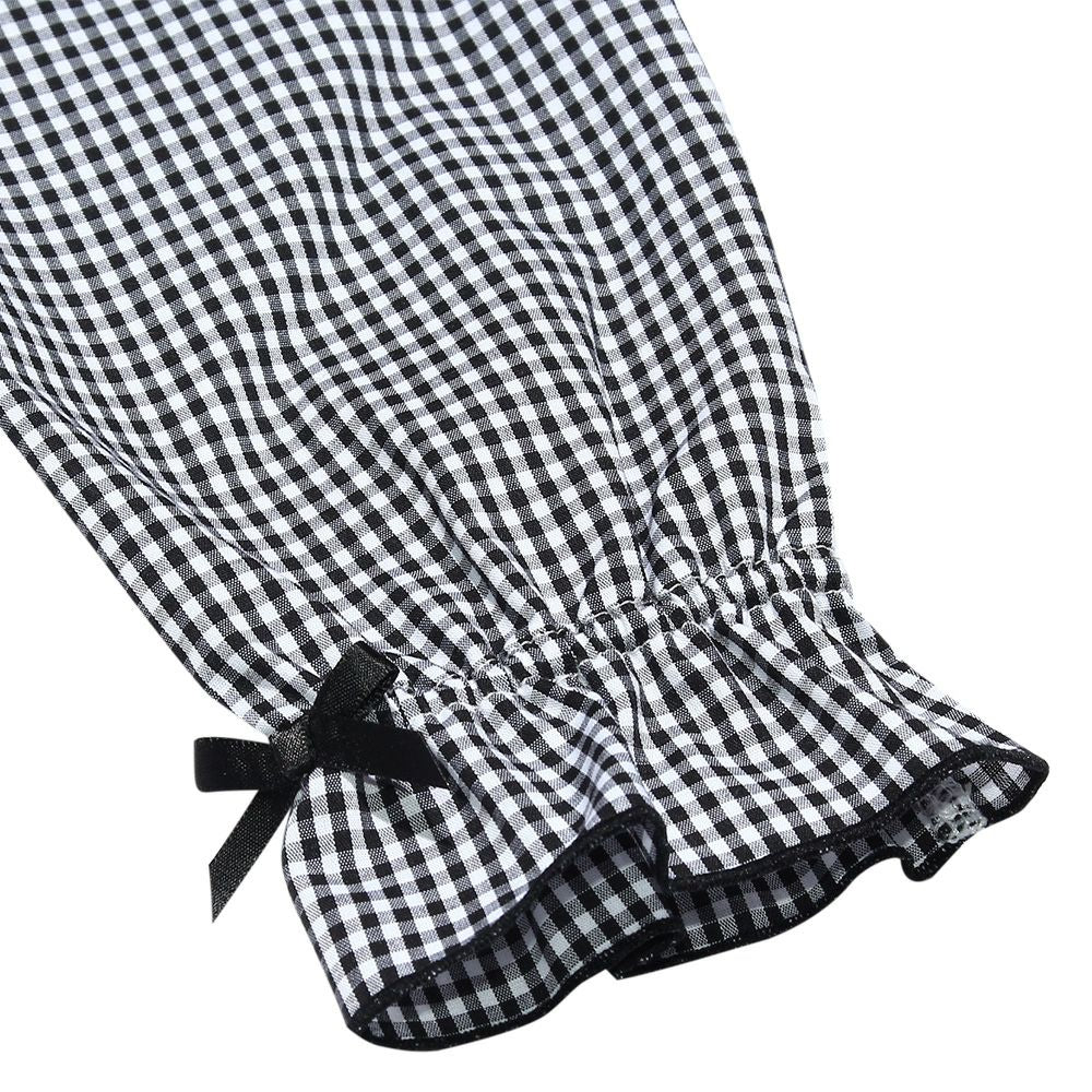 Children's clothing girl Gingham Check pattern ribbon frill sleeve blouse black (00) Design point 2