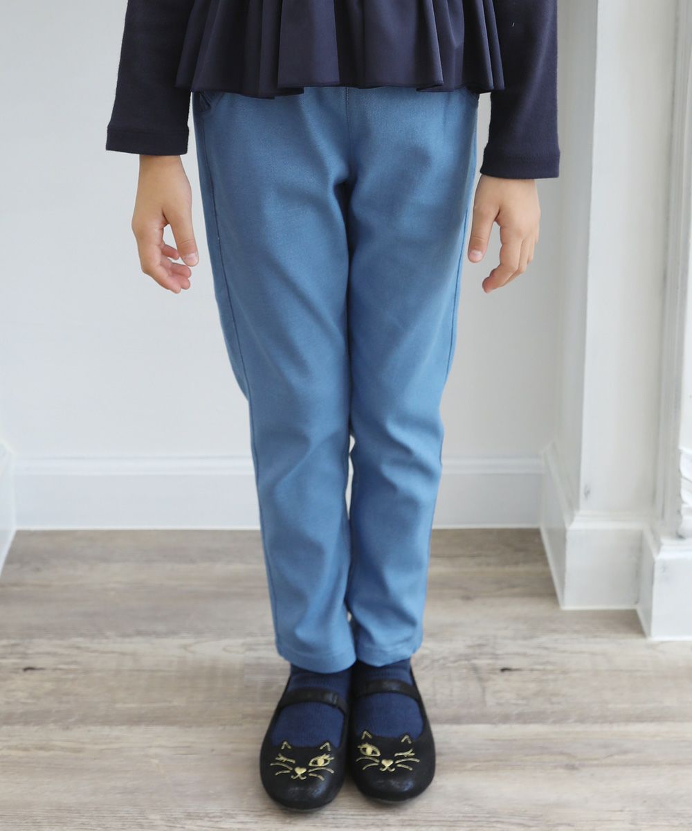 Stretch twill knit full length pants Blue model image up