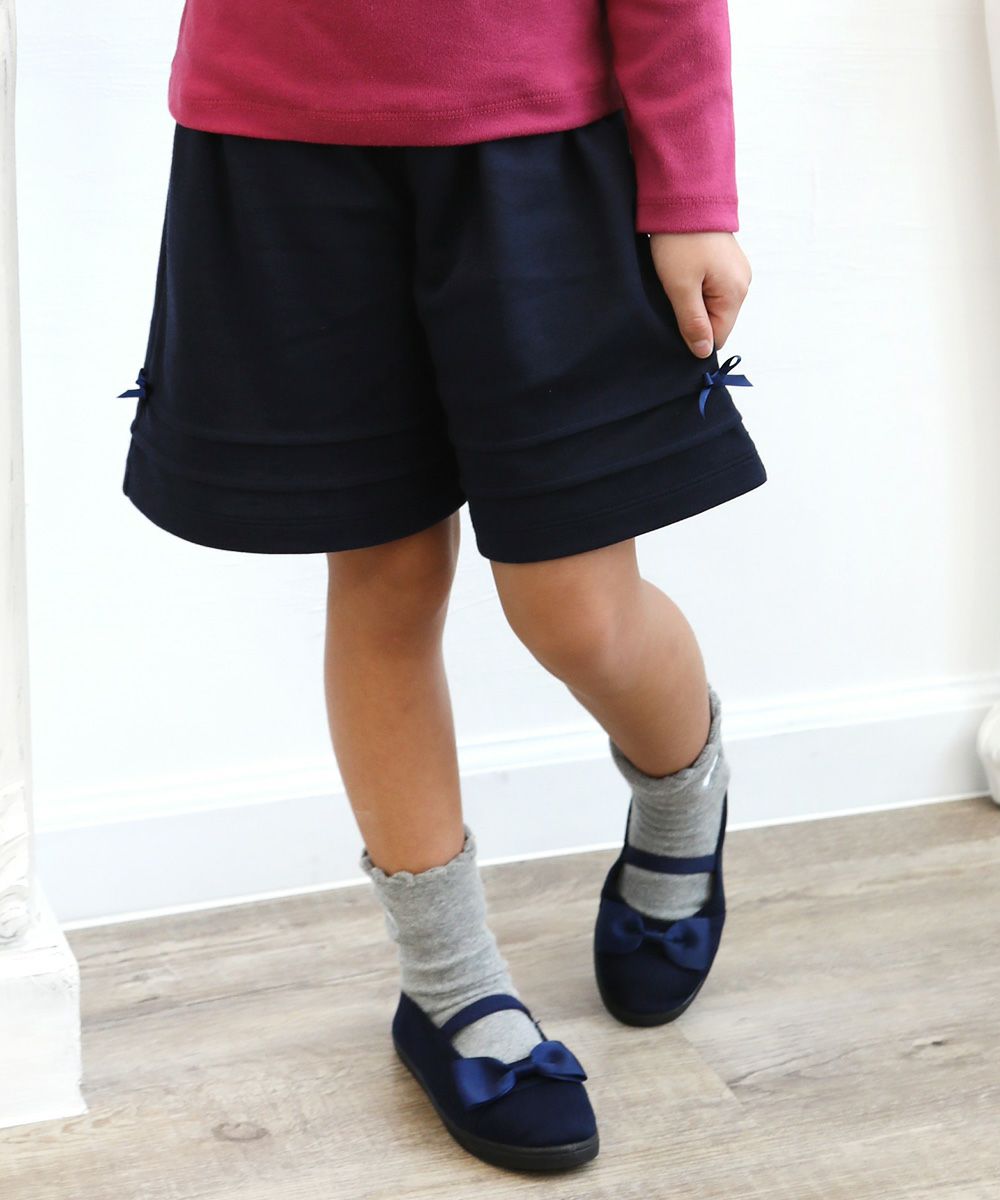 Curotto pants with double knit material tuck ribbon Navy model image up