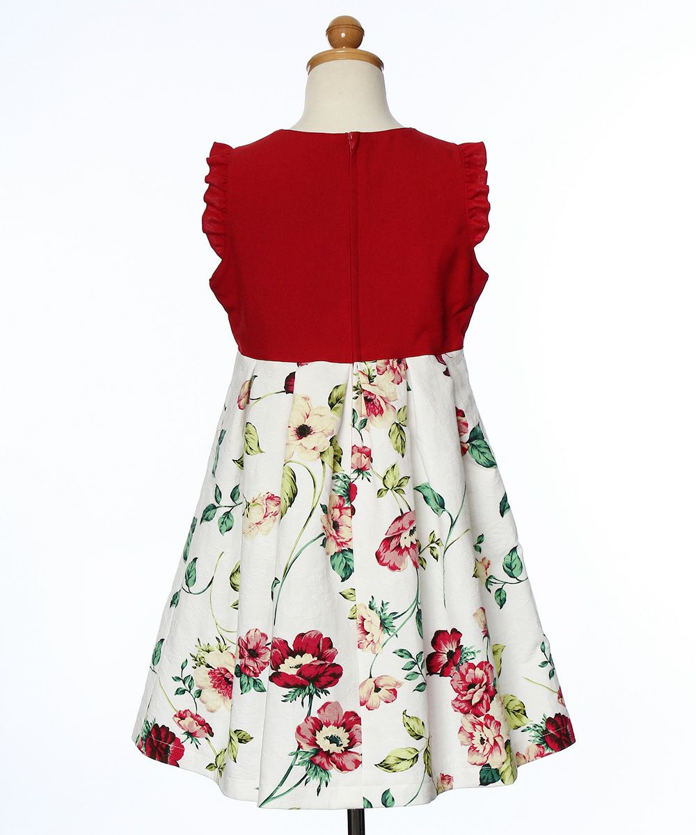 Japanese floral pattern switching with frills dress Red torso