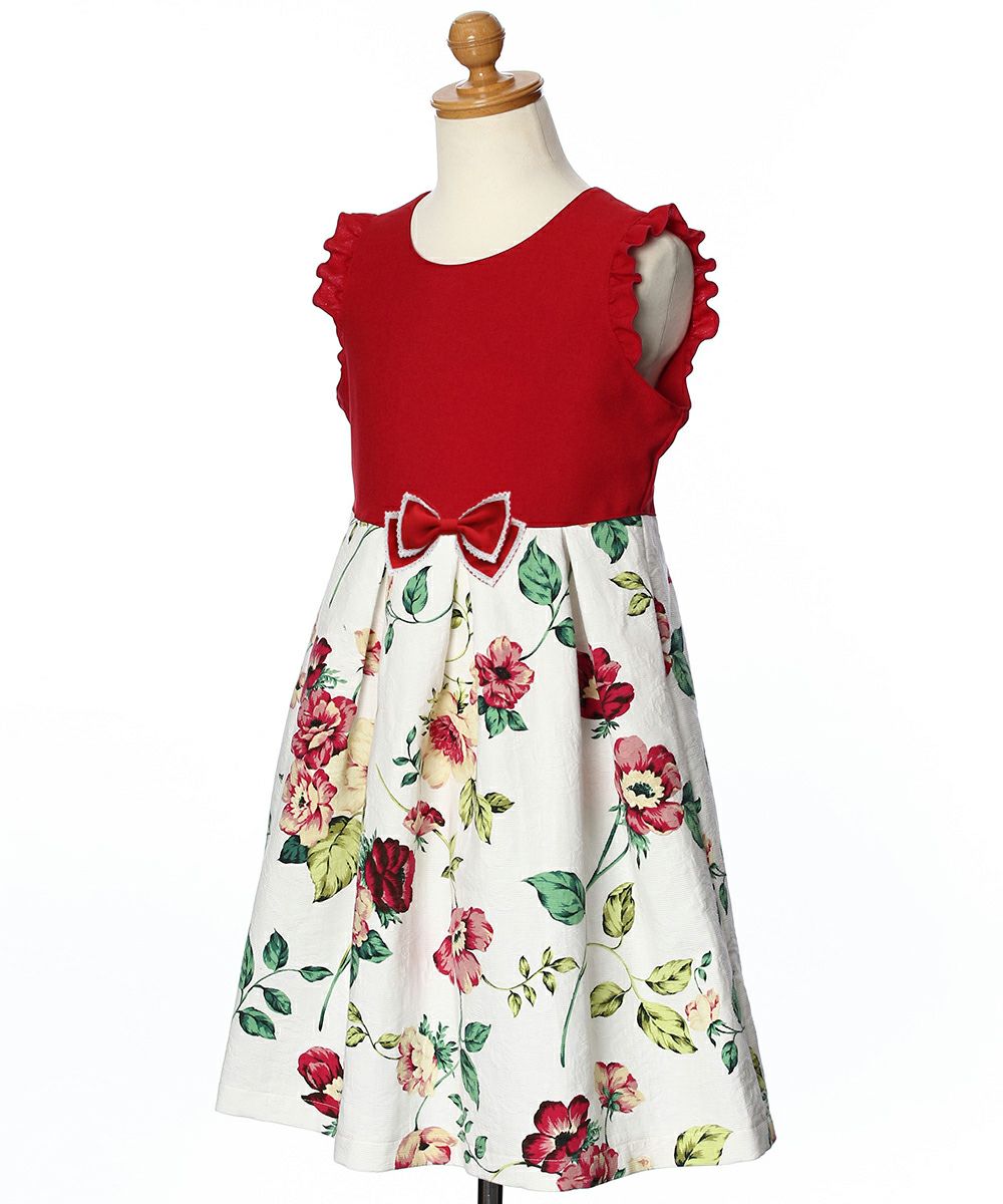 Japanese floral pattern switching with frills dress Red torso