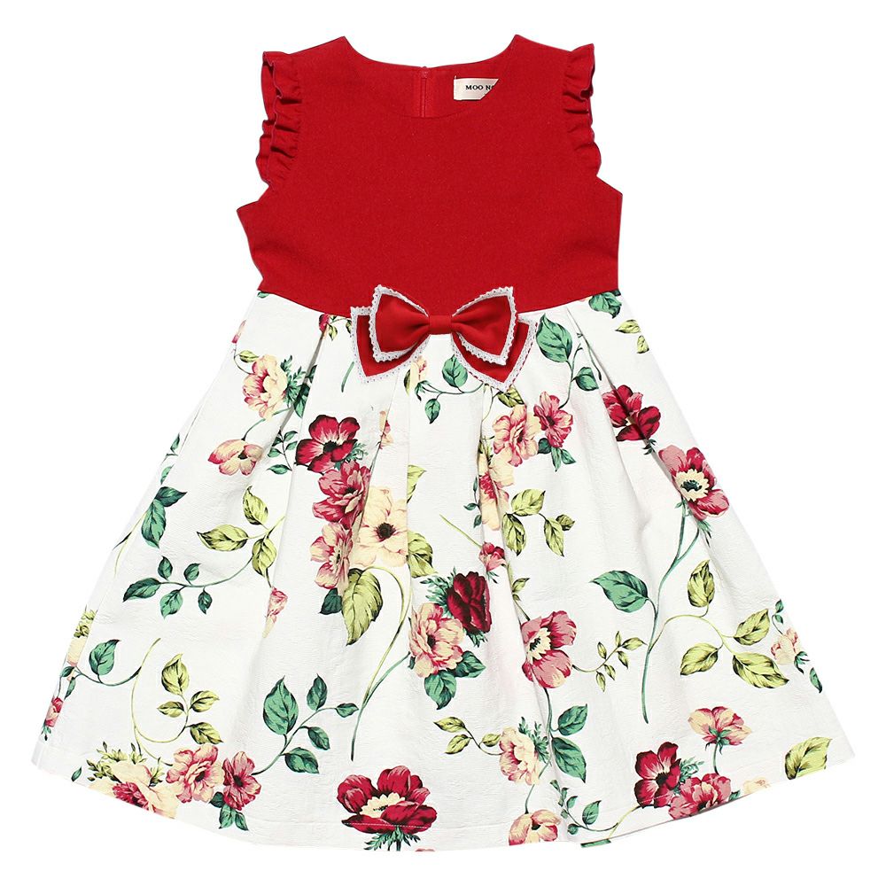 Japanese floral pattern switching with frills dress Red front