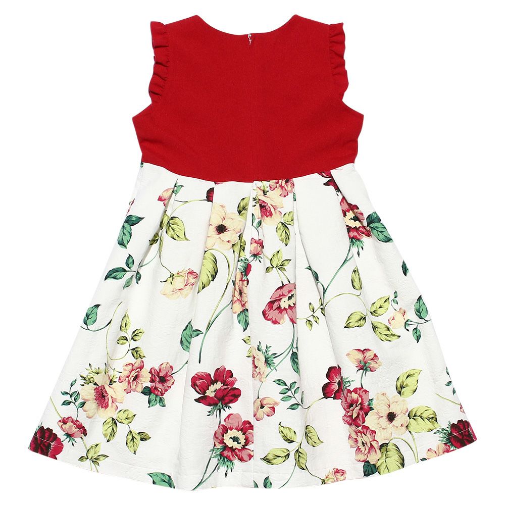 Japanese floral pattern switching with frills dress Red back
