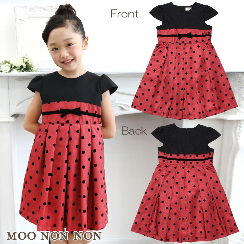Made in Japan Dot pattern Cutting Pleated dress with ribbon  MainImage