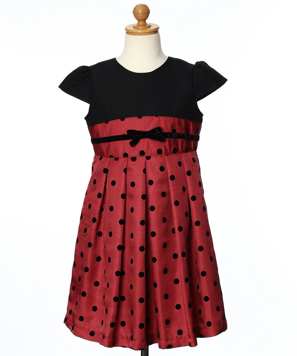 Made in Japan Dot pattern Cutting Pleated dress with ribbon Red torso