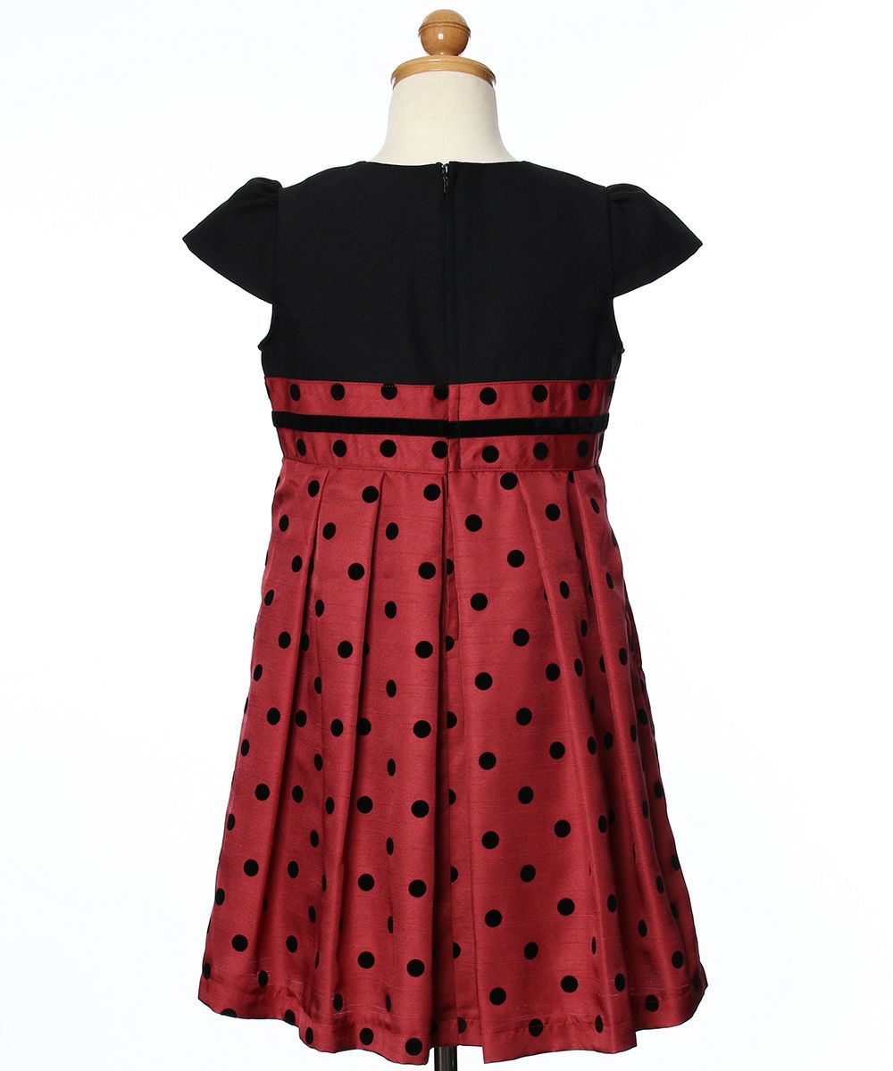 Made in Japan Dot pattern Cutting Pleated dress with ribbon Red torso