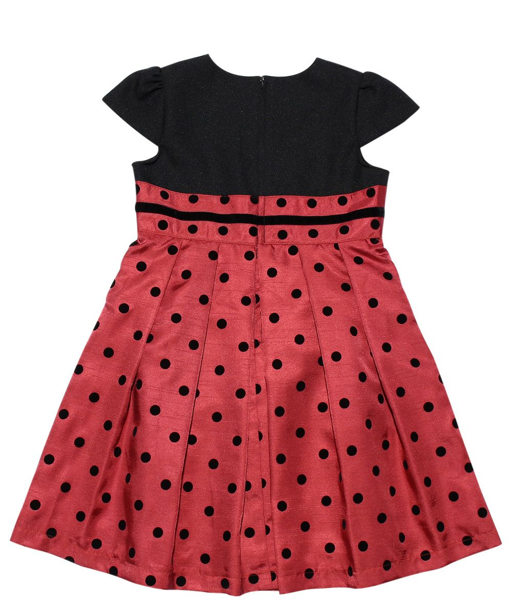 Made in Japan Dot pattern Cutting Pleated dress with ribbon Red back