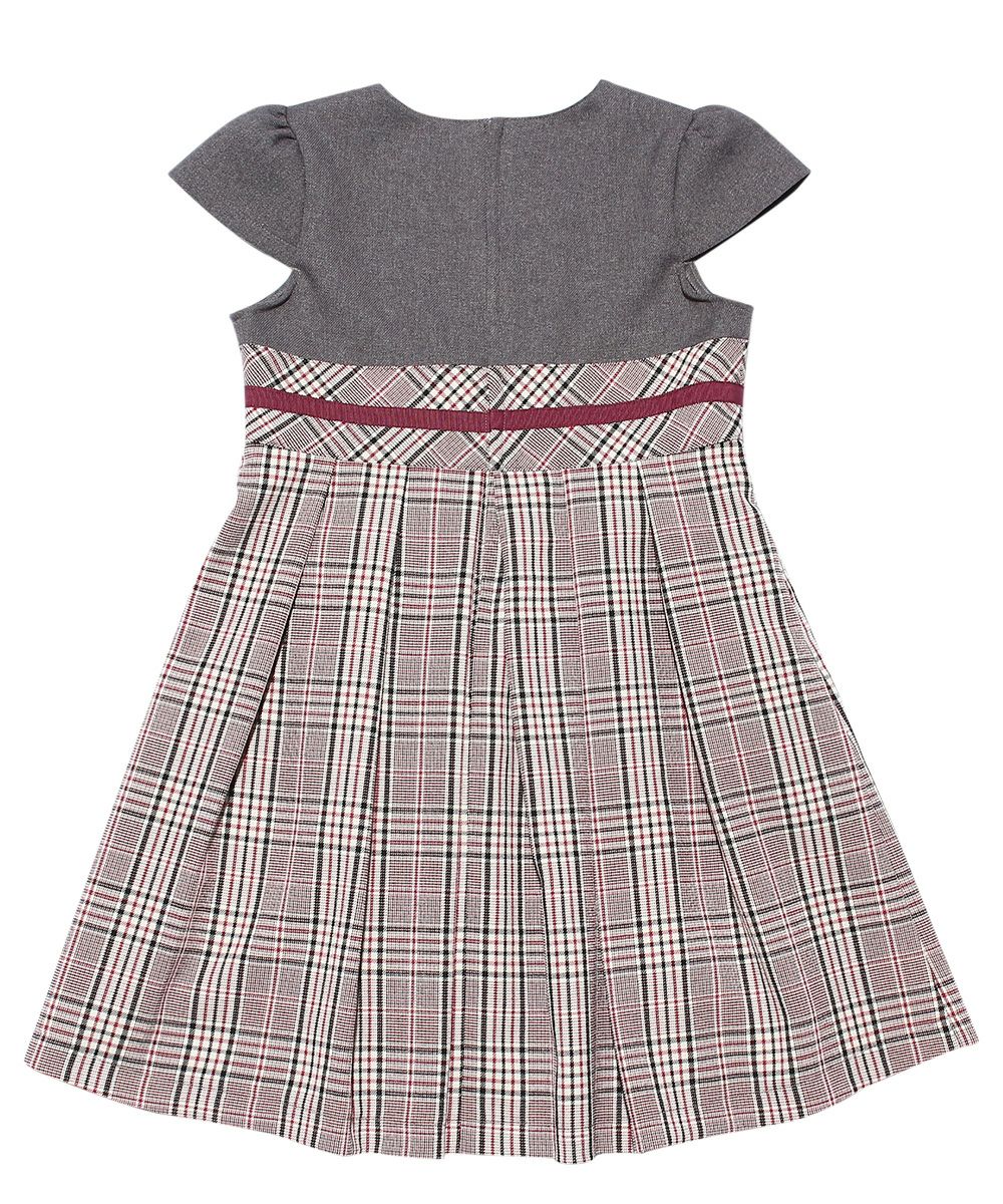Children's clothing girl check pattern Cutting tack pleated style dress with ribbon (92) back