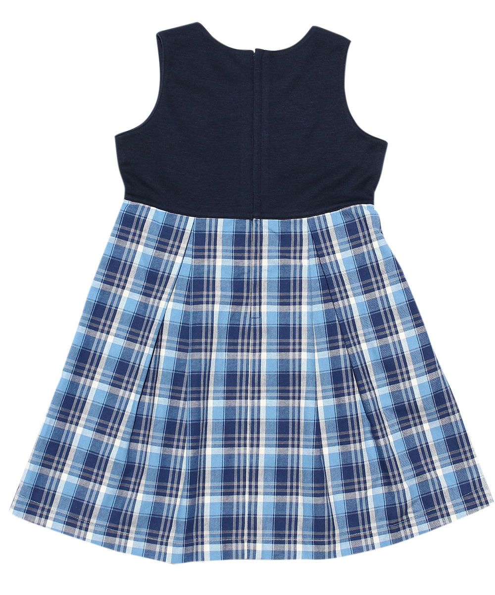 Children's clothing girl double knit material with ribbon check pattern dress blue (61) back