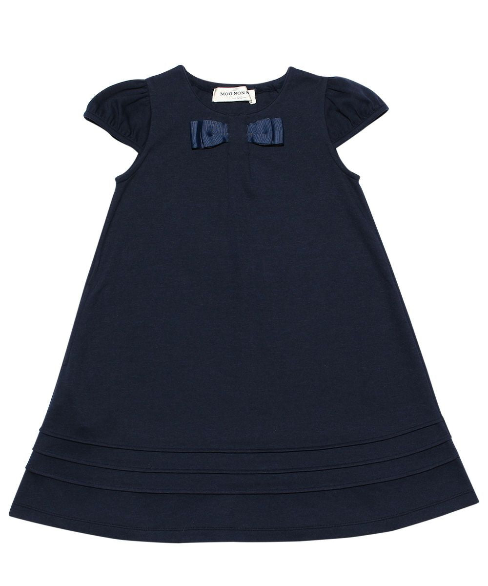 Children's clothing girl double knit material with ribbon One -piece navy (06) front
