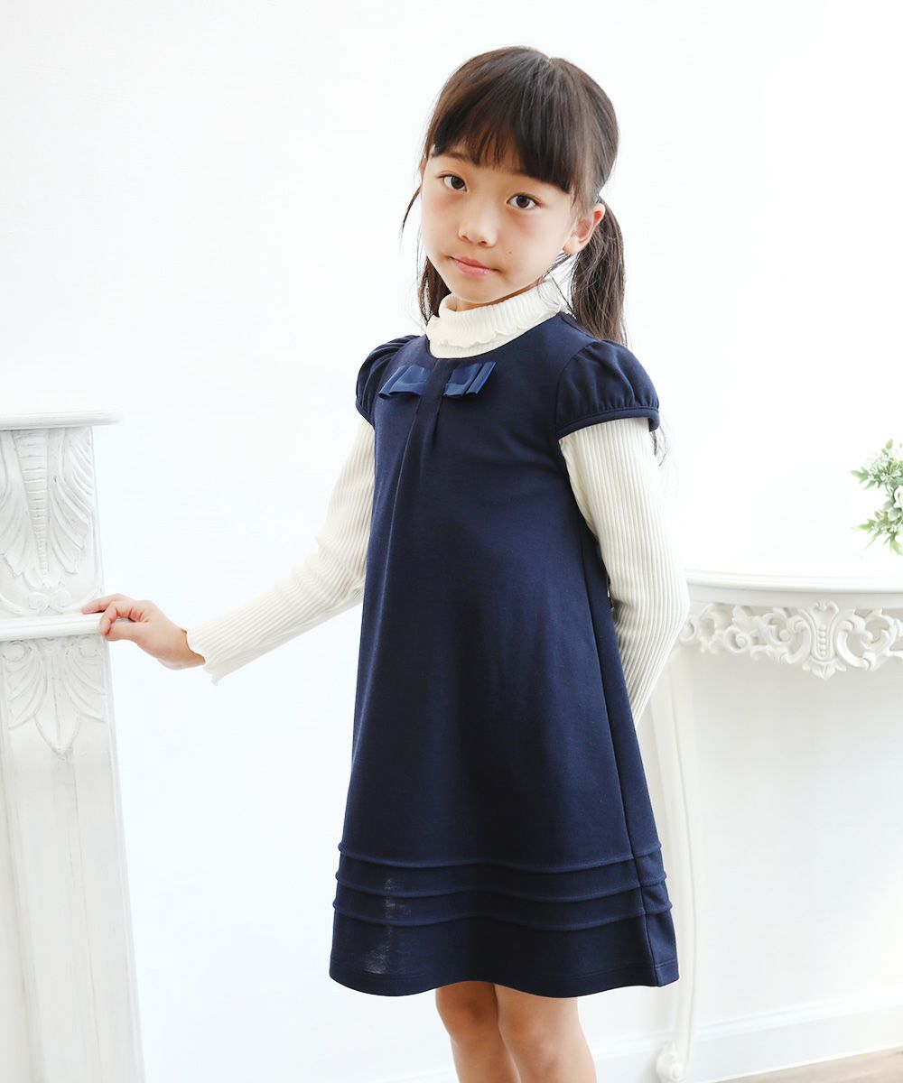 Children's clothing girl double knit material One -piece navy with ribbon (06) model image 4