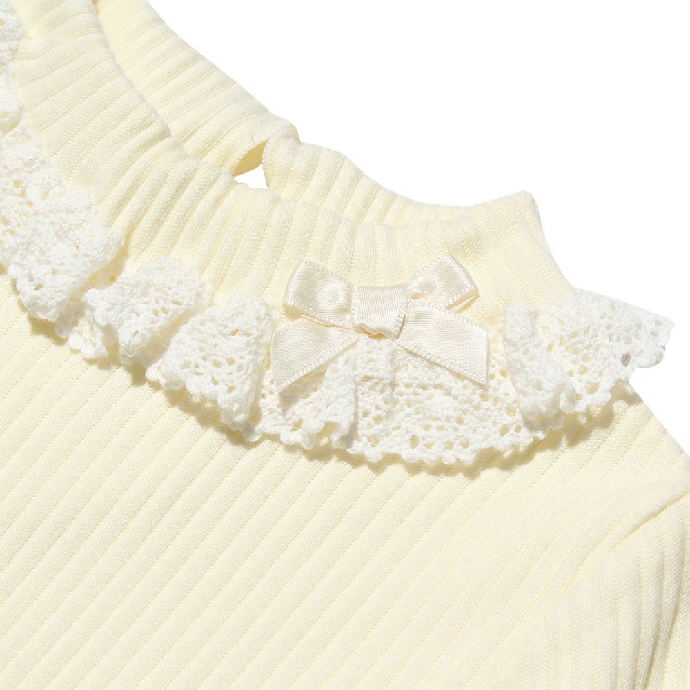 Baby Clothing Girl Baby Size 100 % Cotton Lace & Ribbon Turtleneck T -shirt Off White (11) Design Point 1
