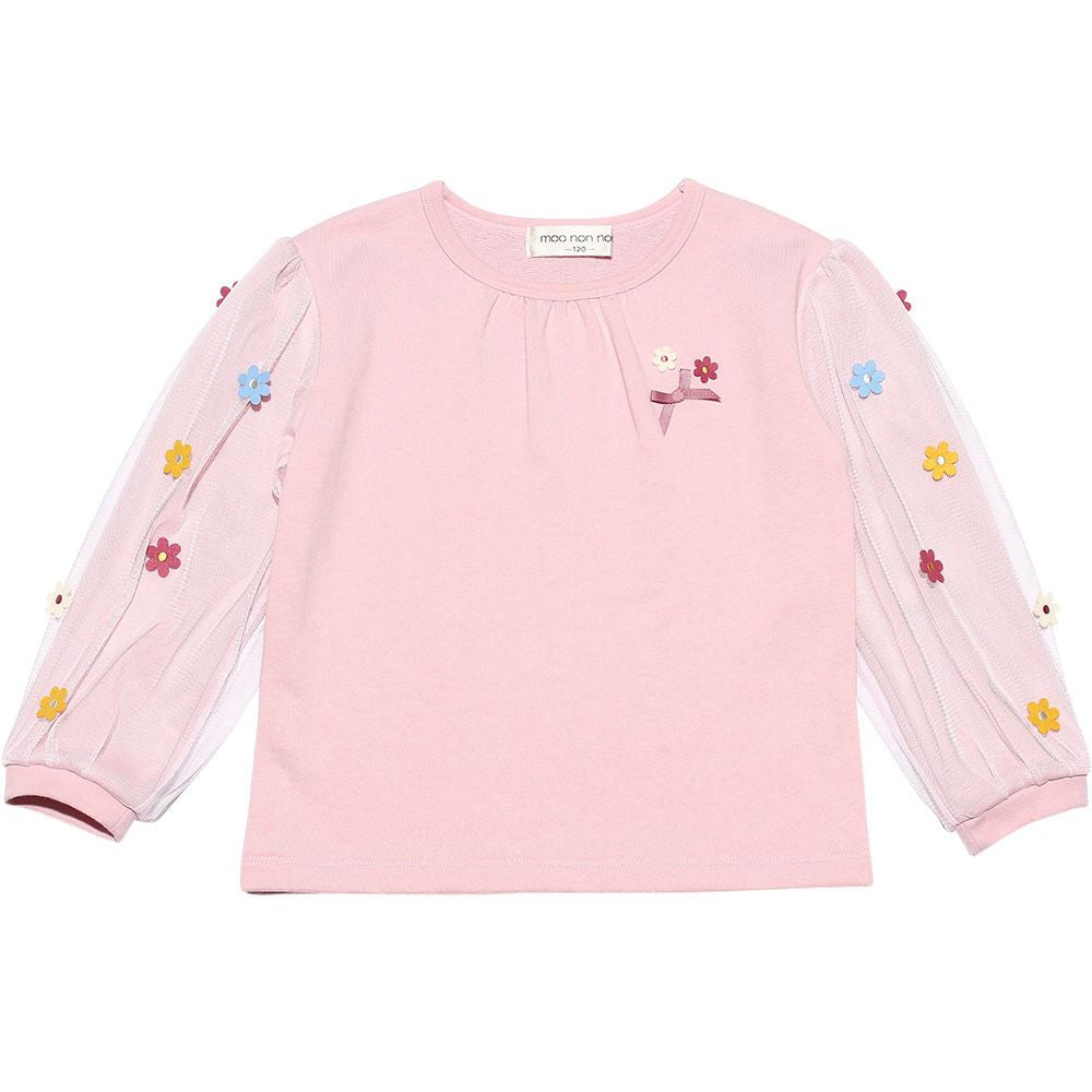 Children's clothing girl with flower motif tulle sleeve lining trainer pink (02) front