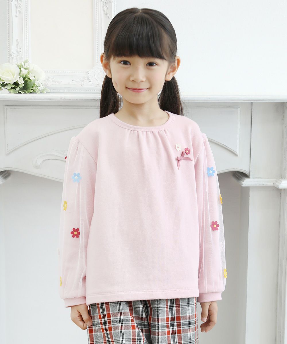 Children's clothing girl with flower motif tulle sleeve lining trainer Pink (02) Model image up