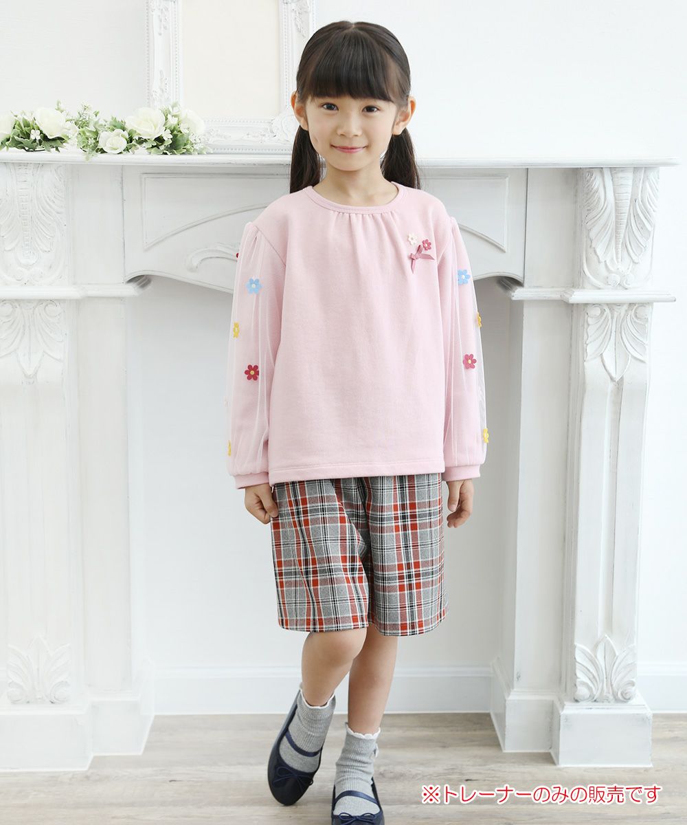 Children's clothing girl with flower motif tulle sleeve lining trainer pink (02) model image whole body