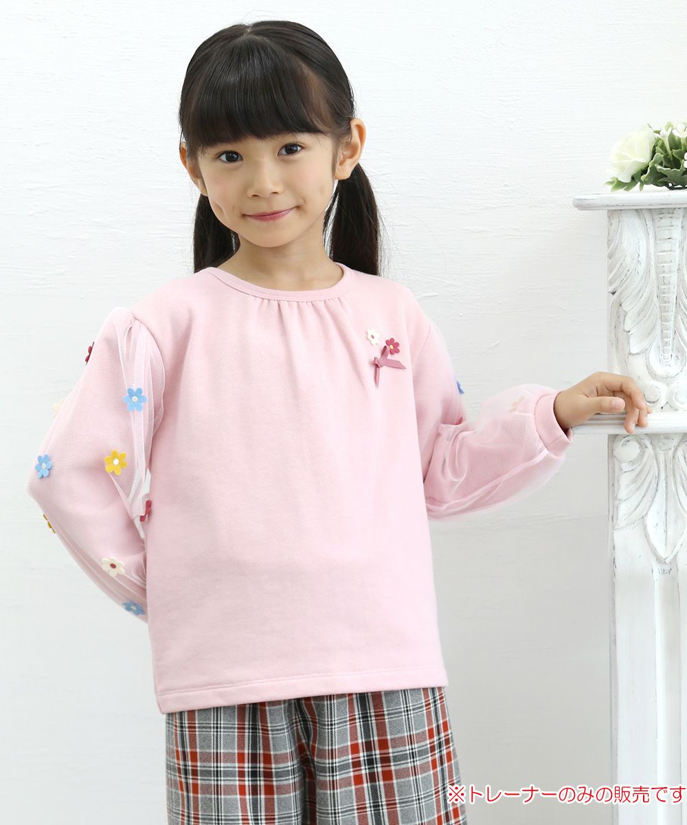 Children's clothing girl with flower motif tulle sleeve lining trainer pink (02) model image 1