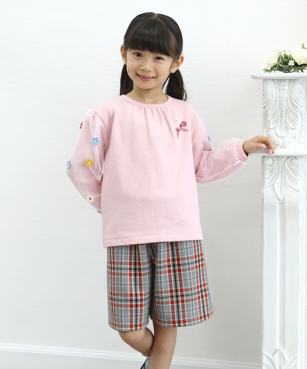 Children's clothing girl with flower motif tulle sleeve lining trainer pink (02) model image 2