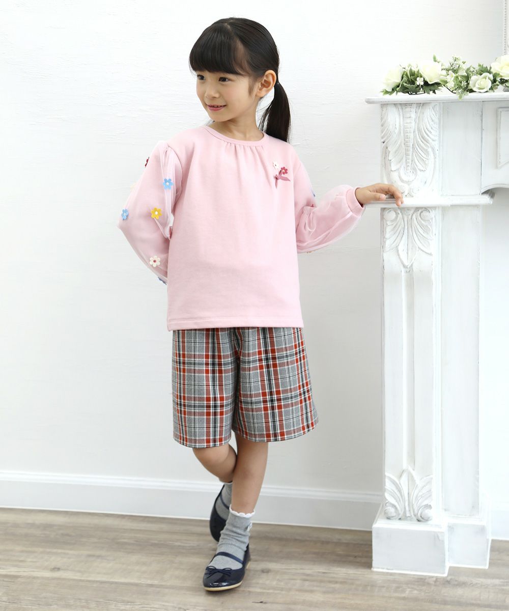 Children's clothing girl with flower motif tulle sleeve lining trainer pink (02) model image 3
